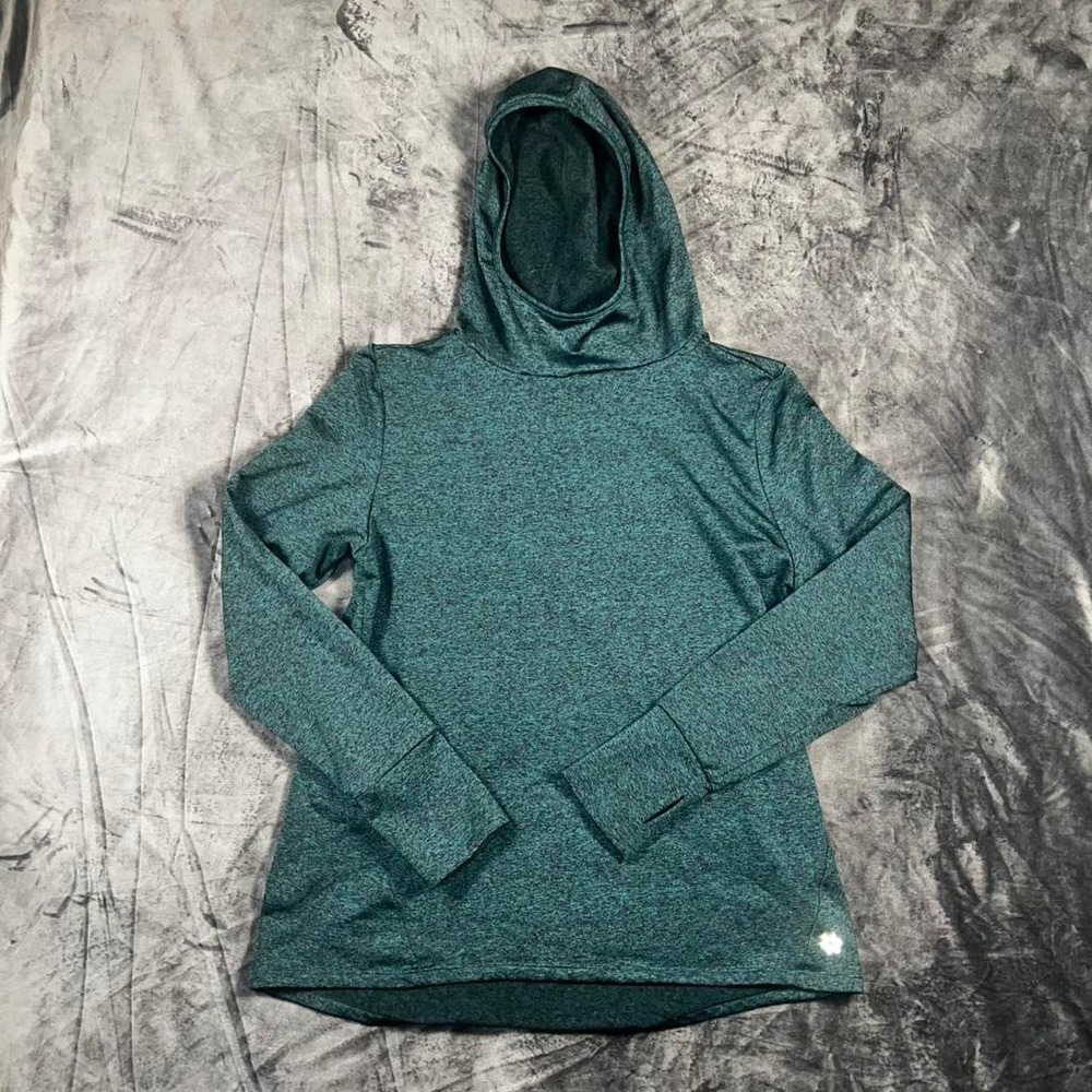 Nine West Active Hoodie Performance Large Green Heather Thumbhole Pullover‎